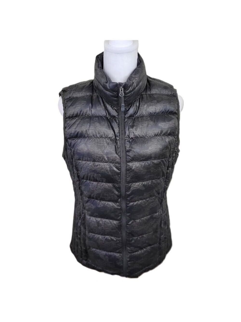 32 Degrees Heat Puffer Vest Dark Green Camo Pattern Packable Women's Size M